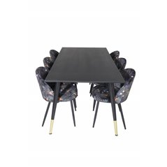 Dipp Dining Table - 180*90cm - Black / Black Brass, Velvet Dining Chair - Black Flower fabric_6