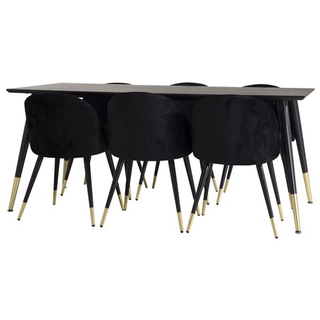 Dipp Dining Table - 180*90cm - Black / Black Brass, Velvet Dining Chair Brass - Black / Black_6