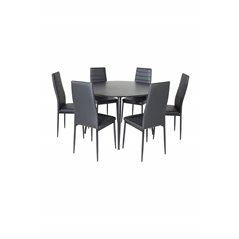 Dipp Dining Table - 115cm - Black Veneer / All black legs , Slim High Back Dining Chair - Black Legs - Black PU_6