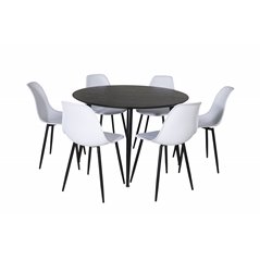 Dipp Dining Table - 115cm - Black Veneer / All black legs , Polar Plastic Dining Chair - Black Legs / White Plastic_6