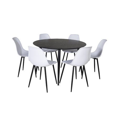 Dipp Dining Table - 115cm - Black Veneer / All black legs , Polar Plastic Dining Chair - Black Legs / White Plastic_6