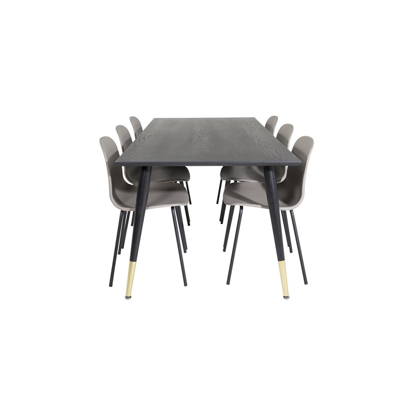 Dipp Spisebord - 180 * 90cm - Sort / Sort Messing, Arctic Dining Chair - Sorte Ben - Khaki Pla stic_6