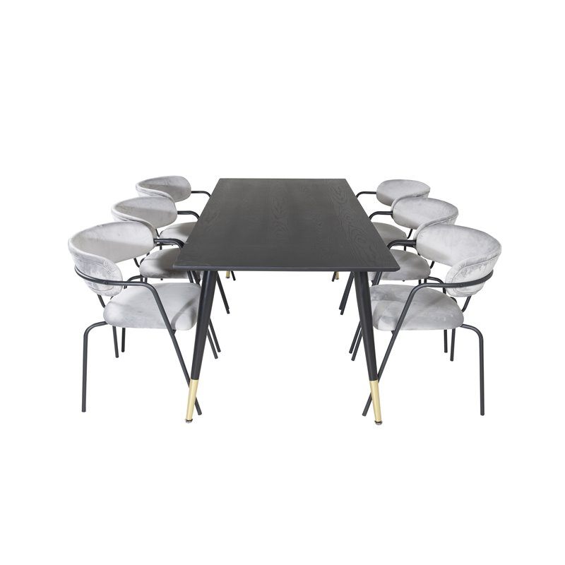 Dipp Dining Table - 180*90cm - Black / Black Brass, Arrow armchair - Black Legs - Grey Velvet_6