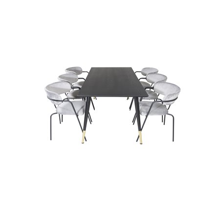 Dipp Dining Table - 180*90cm - Black / Black Brass, Arrow armchair - Black Legs - Grey Velvet_6