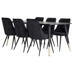 Dipp Dining Table - 180*90cm - Black / Black Brass, Velvet Deluxe Dining Chair - Black / Black_6