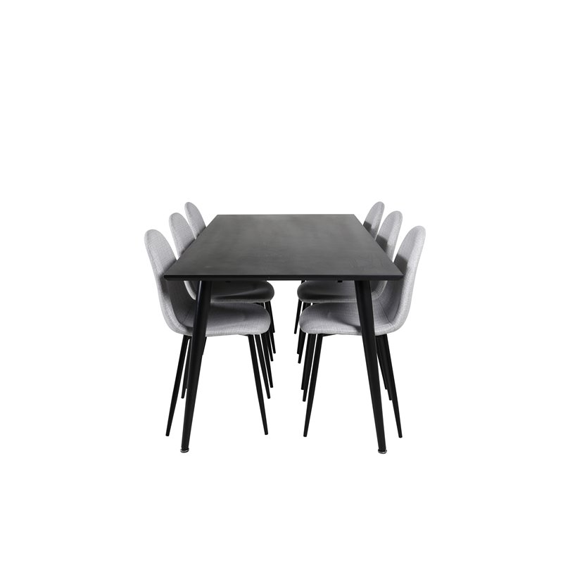 Dipp Dining Table - 180*90cm - Black Veneer / all black legs , Polar Dining Chair - Black Legs - Light Grey Fabric_6