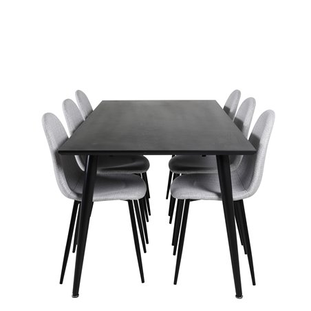 Dipp Dining Table - 180*90cm - Black Veneer / all black legs , Polar Dining Chair - Black Legs - Light Grey Fabric_6