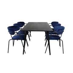 Dipp Dining Table - 180*90cm - Black Veneer / all black legs , Arrow armchair - Black Legs - Blue Velvet_6