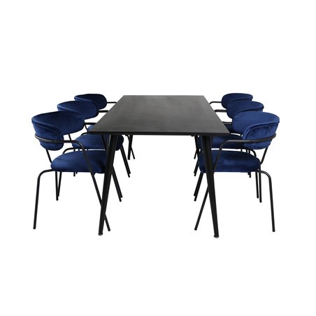 Dipp Dining Table - 180*90cm - Black Veneer / all black legs , Arrow armchair - Black Legs - Blue Velvet_6