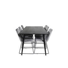 Dipp Dining Table - 180*90cm - Black Veneer / all black legs , Muce Dining Chair - Black Legs - Grey Velvet_6