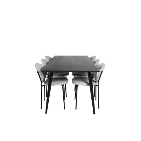 Dipp Dining Table - 180*90cm - Black Veneer / all black legs , Vault Dining Chair - Black Legs - Grey Fabric_6