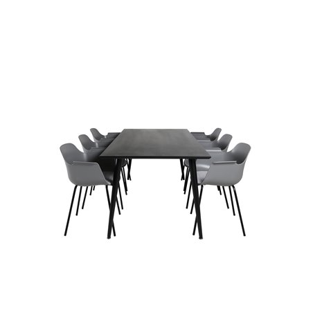 Dipp Dining Table - 180*90cm - Black Veneer / all black legs , Comfort Plastic Dining Chair - Black Legs - Grey Plastic_6