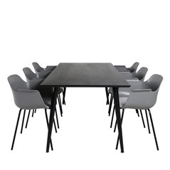 Dipp Dining Table - 180*90cm - Black Veneer / all black legs , Comfort Plastic Dining Chair - Black Legs - Grey Plastic_6