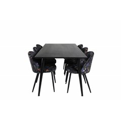 Dipp Dining Table - 180*90cm - Black Veneer / all black legs , Velvet Dining Chair - Black Flower fabric_6