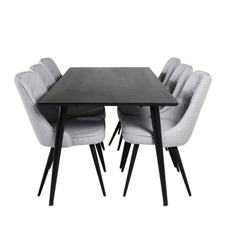 Dipp Dining Table - 180*90cm - Black Veneer / all black legs , Velvet Deluxe Dining Chair - Black Legs - Light Grey Fabric_6