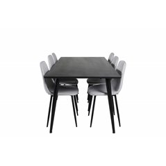 Dipp Dining Table - 180*90cm - Black Veneer / all black legs , Polar Diamond Dining Chair - Black Legs - Grey Fabric_6