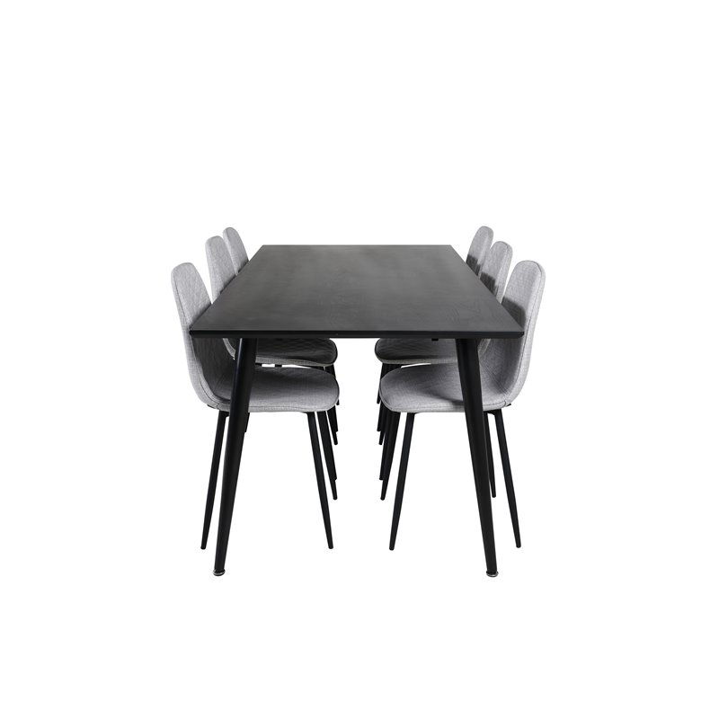 Dipp Dining Table - 180*90cm - Black Veneer / all black legs , Polar Diamond Dining Chair - Black Legs - Grey Fabric_6