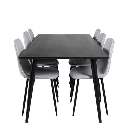 Dipp Dining Table - 180*90cm - Black Veneer / all black legs , Polar Diamond Dining Chair - Black Legs - Grey Fabric_6