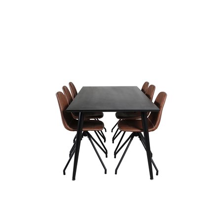 Dipp Dining Table - 180*90cm - Black Veneer / all black legs , Polar Dining Chair with Spin function - black Legs - Brown PU - W