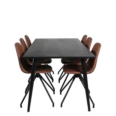 Dipp Dining Table - 180*90cm - Black Veneer / all black legs , Polar Dining Chair with Spin function - black Legs - Brown PU - W