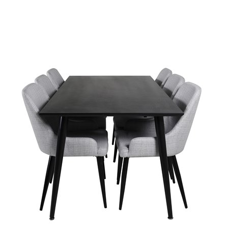 Dipp Dining Table - 180*90cm - Black Veneer / all black legs , Plaza Dining chair - Black legs - Light Grey Fabric_6