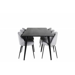 Dipp Dining Table - 180*90cm - Black Veneer / all black legs , Wrinkles Dining Chair - Black Legs - Grey Velvet_6