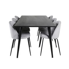 Dipp Dining Table - 180*90cm - Black Veneer / all black legs , Wrinkles Dining Chair - Black Legs - Grey Velvet_6