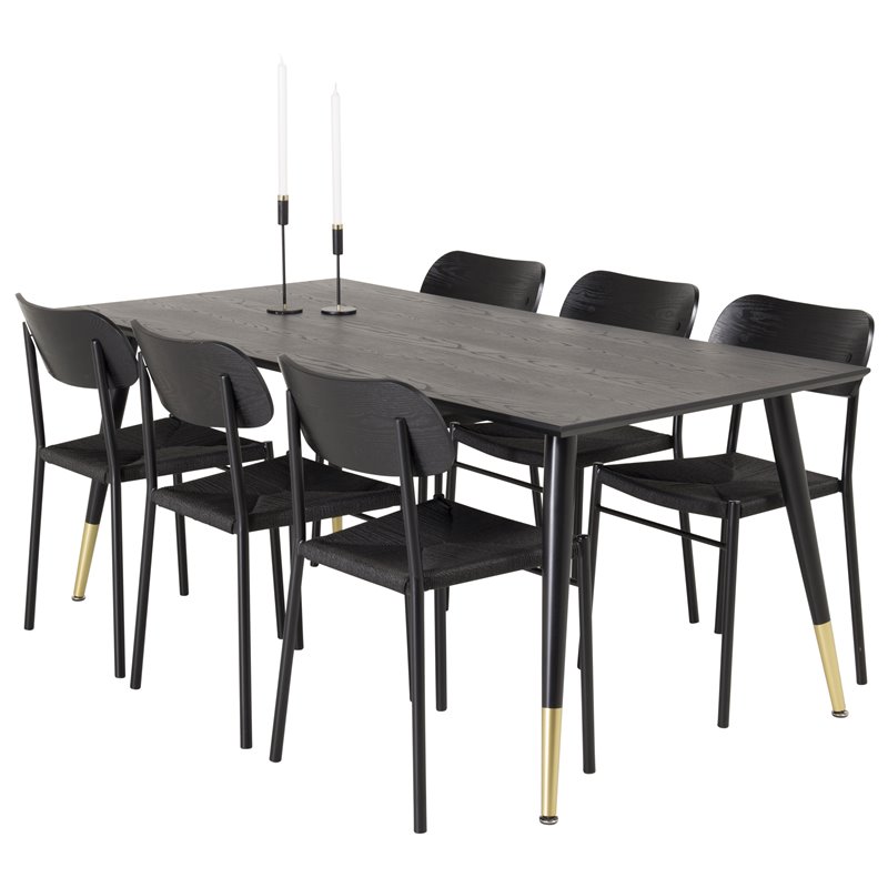 Dipp Dining Table - 180*90cm - Black / Black Brass, Polly Dining Chair - Black / Black_6