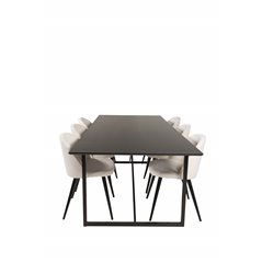 Palace Dining Table - 240*100*H75 - Black / Black, Velvet Dining Chair Corduroy - Beige / Black_6