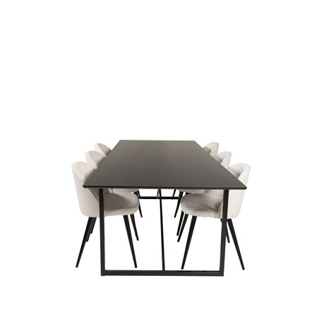 Palace Dining Table - 240*100*H75 - Black / Black, Velvet Dining Chair Corduroy - Beige / Black_6