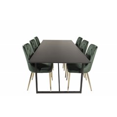 Palace Dining Table - 240*100*H75 - Black / Black, Velvet Deluxe Dining Chair - Green / Brass_6