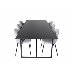 Palace Dining Table - 240*100*H75 - Black / Black, Wrinkles Dining Chair - Black Legs - Grey Velvet_6