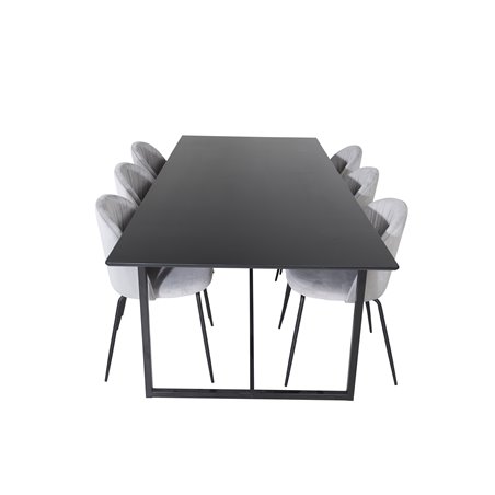 Palace Dining Table - 240*100*H75 - Black / Black, Wrinkles Dining Chair - Black Legs - Grey Velvet_6