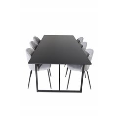 Palace Dining Table - 240*100*H75 - Black / Black, Wrinkles Dining Chair - Black Legs - Grey Velvet_6