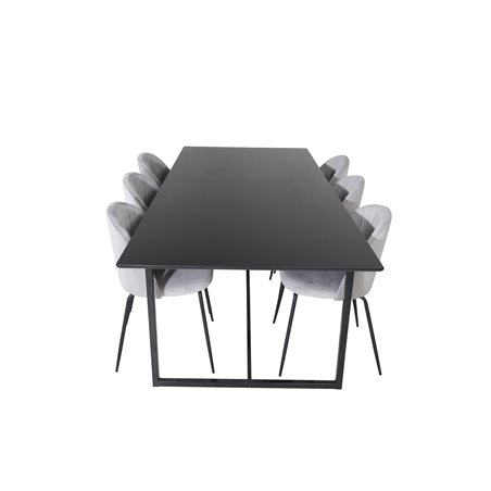 Palace Dining Table - 240*100*H75 - Black / Black, Wrinkles Dining Chair - Black Legs - Grey Velvet_6