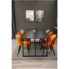 Palace Dining Table - 240*100*H75 - Black / Black, Velvet Dining Chair - Orange / Black_6