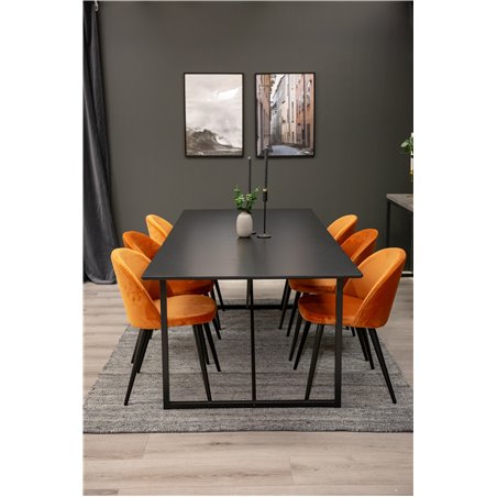 Palace Spisebord - 240 * 100 * H75 - Sort / Sort, Velvet Spisebord - Orange / Sort_6