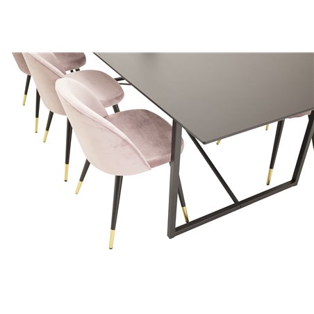 Palace Dining Table - 240*100*H75 - Black / Black, Velvet Dining Chair Brass - Pink / Black_6