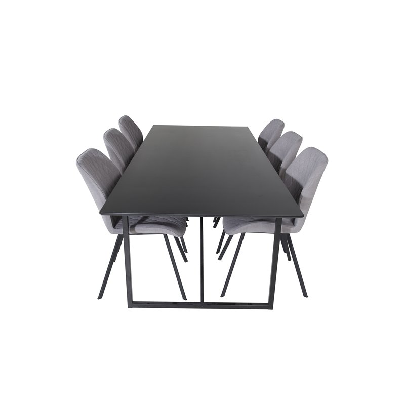 Palace Dining Table - 240*100*H75 - Black / Black, Gemma  Dining Chair - Black Legs - Grey Fabric_6