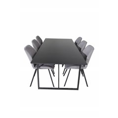 Palace Dining Table - 240*100*H75 - Black / Black, Gemma  Dining Chair - Black Legs - Grey Fabric_6