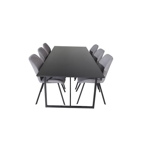 Palace Dining Table - 240*100*H75 - Black / Black, Gemma  Dining Chair - Black Legs - Grey Fabric_6