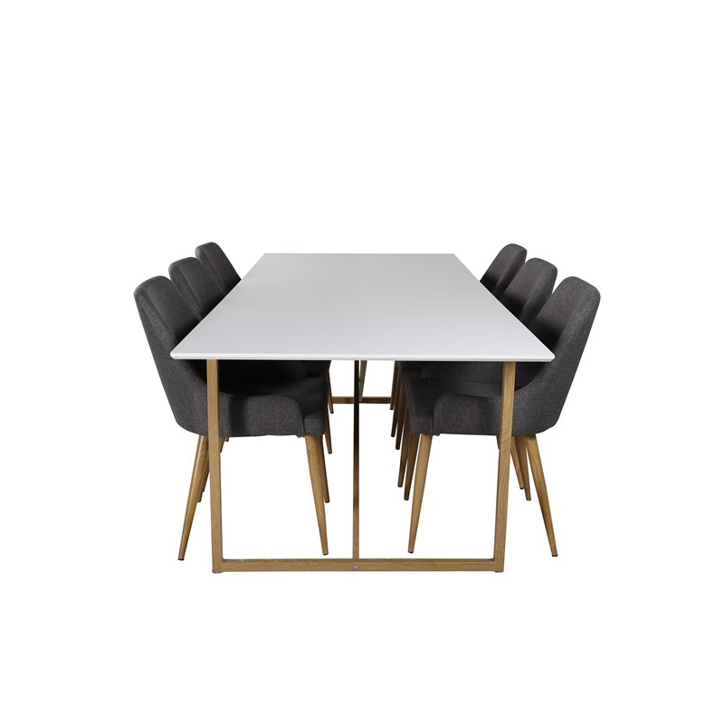 Palace Dining Table - 240*100*H75 - White / Oak, Plaza Dining Chair - Dark Grey / Oak_6