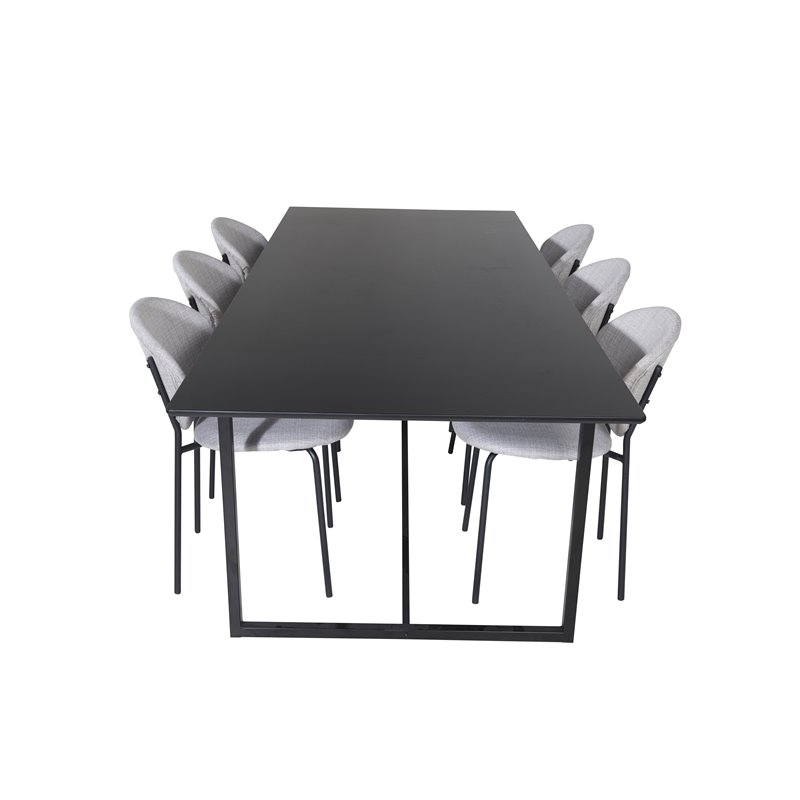 Palace Dining Table - 240*100*H75 - Black / Black, Vault Dining Chair - Black Legs - Grey Fabric_6