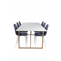 Palace Dining Table - 240*100*H75 - White / Oak, Polar Dining Chair - White Legs - Blue Fabric_6