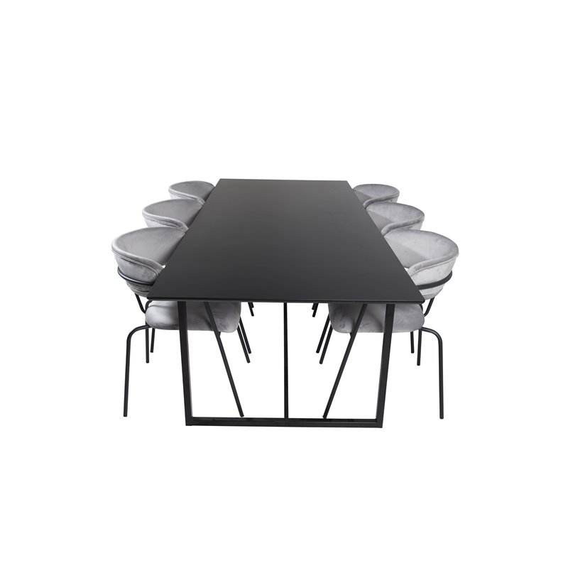 Palace Dining Table - 240*100*H75 - Black / Black, Arrow armchair - Black Legs - Grey Velvet_6