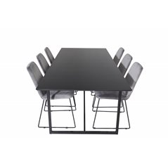 Palace Dining Table - 240*100*H75 - Black / Black, Muce  Dining Chair - Black Legs - Grey Velvet_6