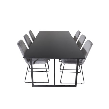 Palace Dining Table - 240*100*H75 - Black / Black, Muce  Dining Chair - Black Legs - Grey Velvet_6