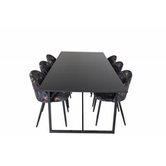 Palace Dining Table - 240*100*H75 - Black / Black, Velvet Dining Chair -  Black Flower fabric_6