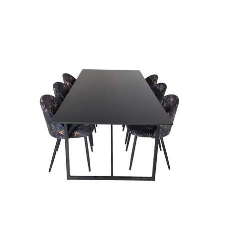 Palace Dining Table - 240*100*H75 - Black / Black, Velvet Dining Chair -  Black Flower fabric_6