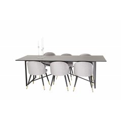 Palace Dining Table - 240*100*H75 - Black / Black, Velvet Dining Chair Brass - Light Grey / Black_6